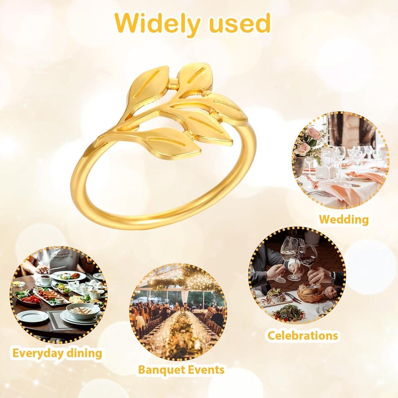 BharatBazaar 6Pcs Napkin Rings, Gold Leaf Design Napkin Rings, Elegant Table Decor for Formal Dining, Wedding, Holiday Dinners, and Special Occasions - Image 5