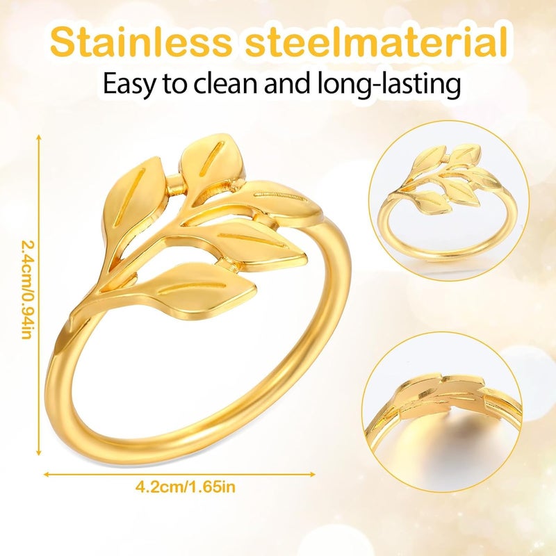 BharatBazaar 6Pcs Napkin Rings, Gold Leaf Design Napkin Rings, Elegant Table Decor for Formal Dining, Wedding, Holiday Dinners, and Special Occasions - Image 2
