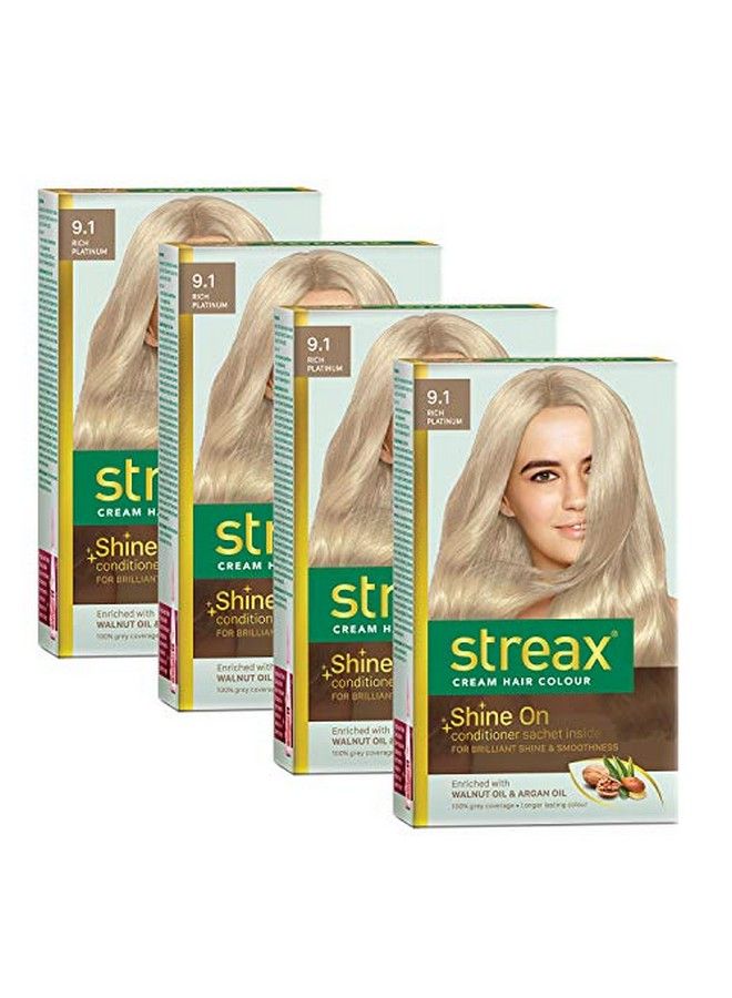 Streax Cream Hair Color For Unisex 120Ml 9.1 Rich Platinum (Pack Of 4) - Image 1
