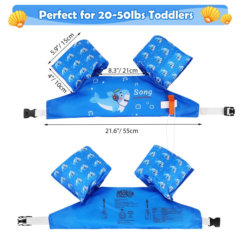MoKo Swim Arm Band for Kids 20-30-40-50lbs, Clearance Toddler Swim Vest Cute Cartoon Swimming Wings Pool Floats Sleeve Children Water Sports Learning Swim Training Equipment, Blue & Shark - Image 4
