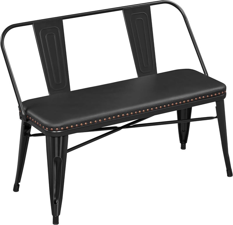 Yaheetech Yaheetech Dining Bench Farmhouse Metal Kitchen Chair Upholstered Dining Room Long Seat with Removable Backrest Long Bench for Entryway Shoe Rack Garden Backyard Black  - Image 1