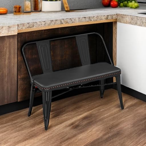 Yaheetech Yaheetech Dining Bench Farmhouse Metal Kitchen Chair Upholstered Dining Room Long Seat with Removable Backrest Long Bench for Entryway Shoe Rack Garden Backyard Black  - Image 5