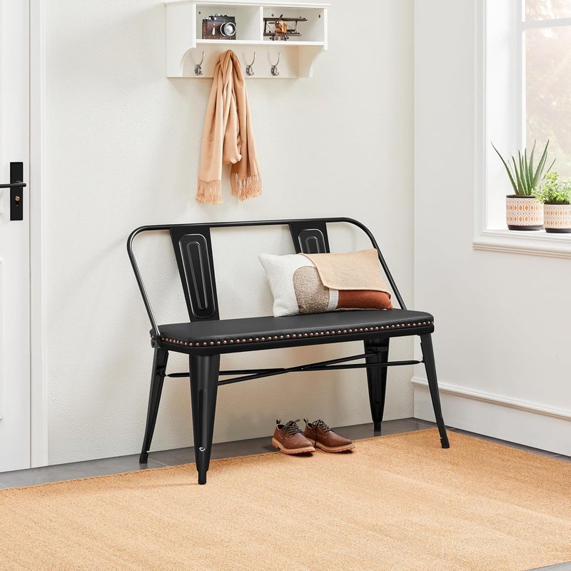 Yaheetech Yaheetech Dining Bench Farmhouse Metal Kitchen Chair Upholstered Dining Room Long Seat with Removable Backrest Long Bench for Entryway Shoe Rack Garden Backyard Black  - Image 2
