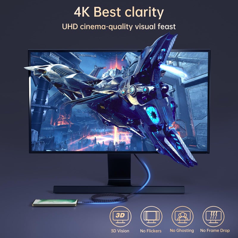 ZeroneTeck USB C Cable 3ft, USB C 3.2 Gen 2X2 Cable, 4K Monitor Video Output, 20Gbps High Speed Data Transfer, 100W Fast Charging for Carplay iPhone 16, MacBook, Dell, ARZOPA, KYY for Portable Monitor - Image 5