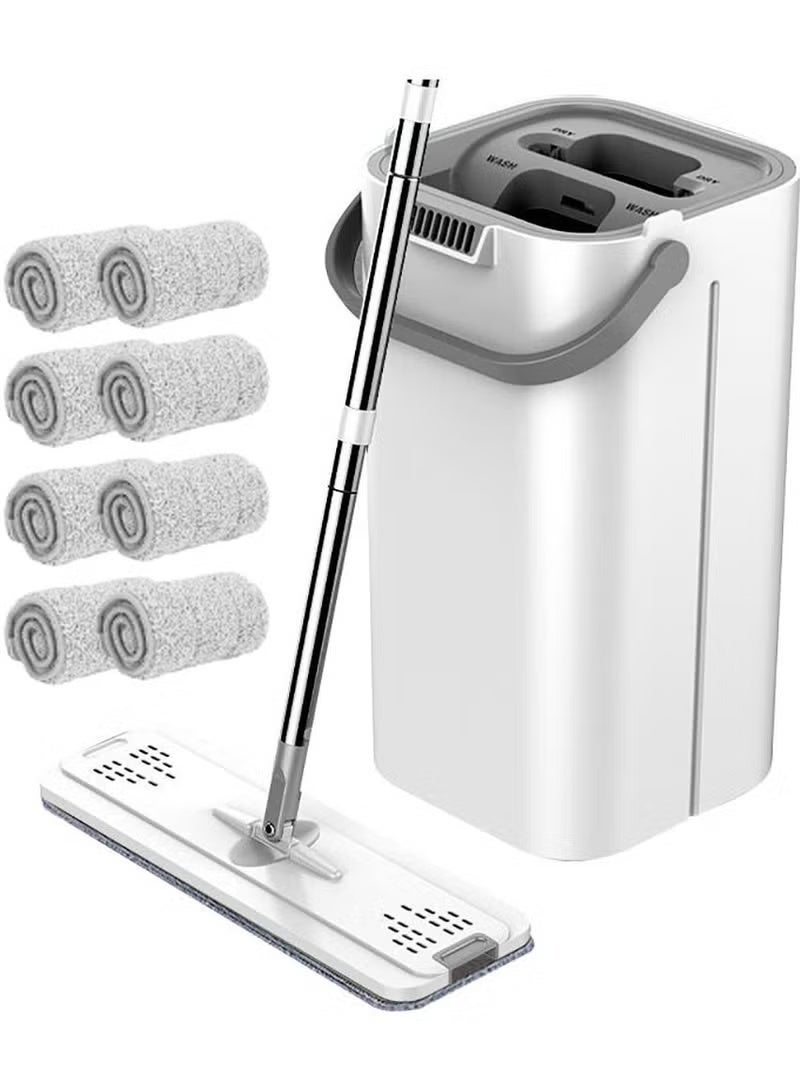 Hands-Free Flat Mop System with 8 Washable Pads - Self-Wringing Mop and Bucket Set for Effective Wet & Dry Floor Cleaning on All Surfaces - Image 1