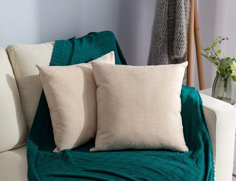 Stellhome Linen Throw Pillow Covers Square Solid Burlap Cushion Covers for Bed Couch Sofa Bench 18 x 18 inch 45 cm Beige Set of 2
