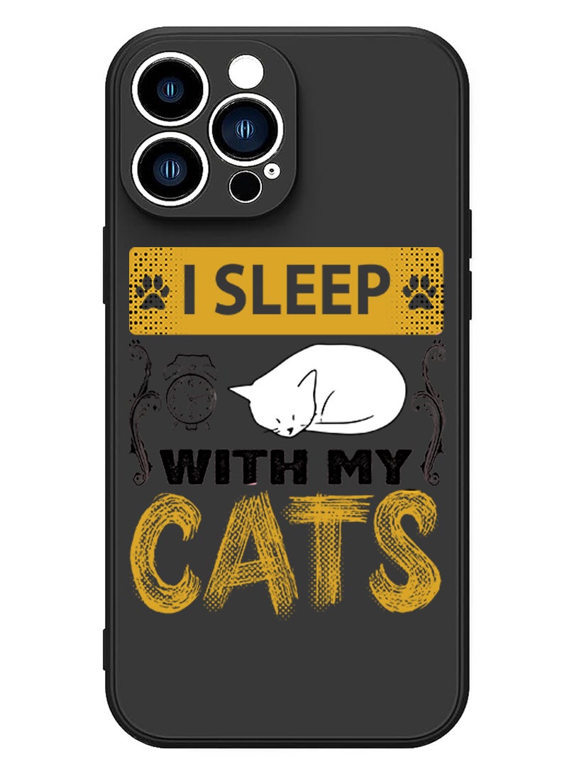 Theodor Protective Slim Fit Case Liquid Silicone Cover with Full Body Protection Anti-Scratch Shockproof Case For iPhone 14 Pro Max Black  - I sleep with my cats copy - Image 1