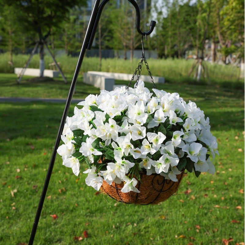HyeFlora Artificial Hanging Flowers Faux Plants Basket for Outdoors Spring Summer Decor, Fake Silk Bougainvillea in Planter Outdoor Look Real UV Resistant Faux Flower for Outside Porch Patio Garden Home, White - Image 4