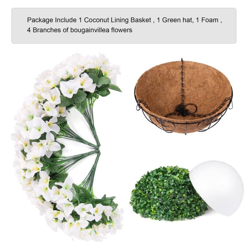 HyeFlora Artificial Hanging Flowers Faux Plants Basket for Outdoors Spring Summer Decor, Fake Silk Bougainvillea in Planter Outdoor Look Real UV Resistant Faux Flower for Outside Porch Patio Garden Home, White - Image 5