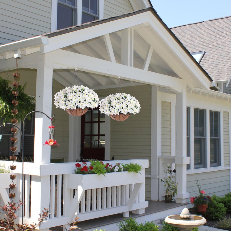 HyeFlora Artificial Hanging Flowers Faux Plants Basket for Outdoors Spring Summer Decor, Fake Silk Bougainvillea in Planter Outdoor Look Real UV Resistant Faux Flower for Outside Porch Patio Garden Home, White - Image 2