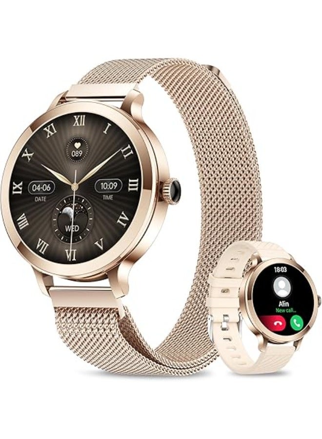 Efolen Smart Watches for Women, 1.106" AMOLED Small Screen Smartwatch Answer/Make Call for Android iOS Phones, IP68 Waterproof Fitness Activity Tracker with 100+ Sports, Heat Rate, SpO2, Rose Gold - Image 1