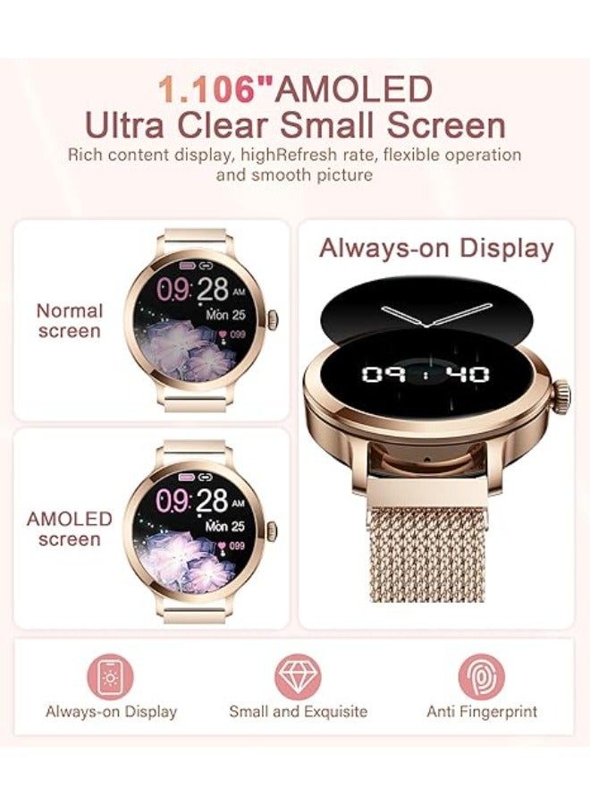 Efolen Smart Watches for Women, 1.106" AMOLED Small Screen Smartwatch Answer/Make Call for Android iOS Phones, IP68 Waterproof Fitness Activity Tracker with 100+ Sports, Heat Rate, SpO2, Rose Gold - Image 2
