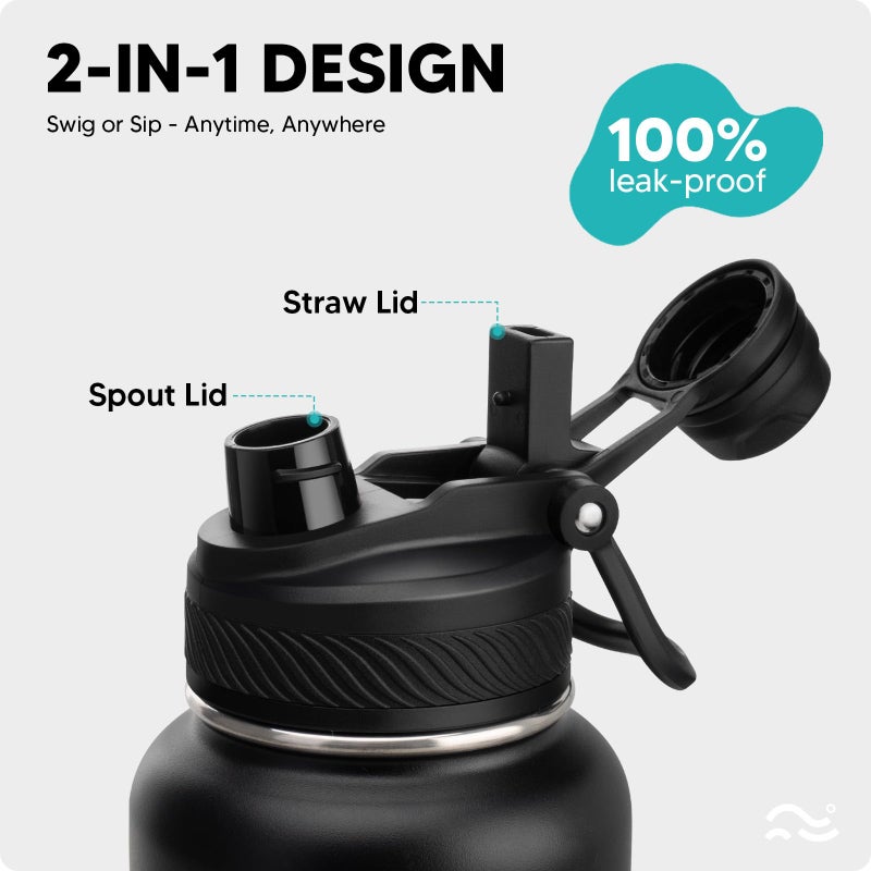 Swigina [2-IN-1 LID] Insulated Water Bottle with Silicone Boot (36hrs Cold/18hrs Hot) - DIY Stickers, Leakproof, BPA Free, 32 oz - Image 4