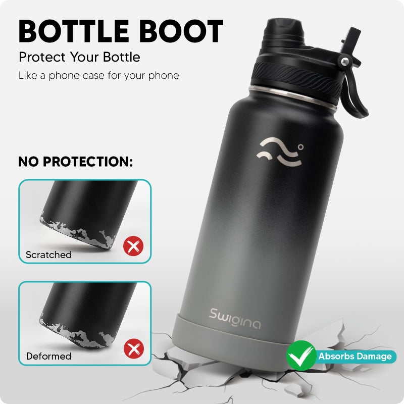 Swigina [2-IN-1 LID] Insulated Water Bottle with Silicone Boot (36hrs Cold/18hrs Hot) - DIY Stickers, Leakproof, BPA Free, 32 oz - Image 3