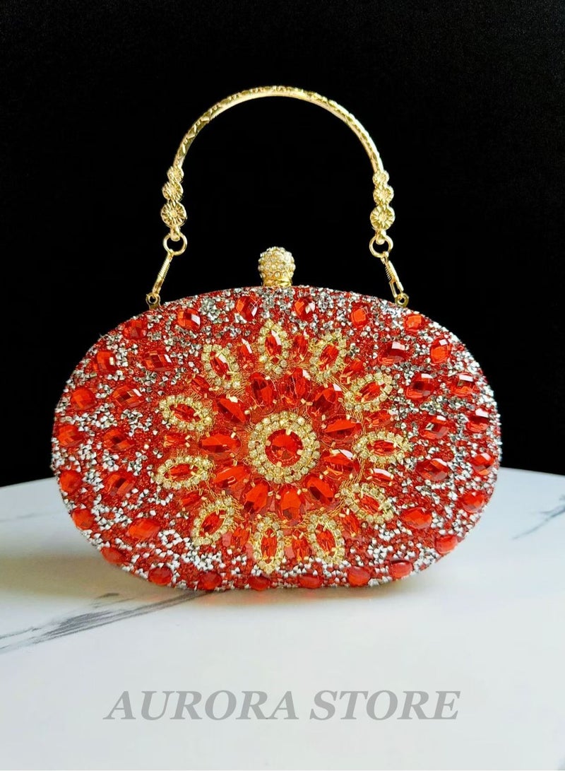 Red Sunflower Clutch Purses For Women Rhinestone Evening Purse Sparkling Handbags Crystal Clutch For Wedding Party，Valentine's Day gift  - Image 1