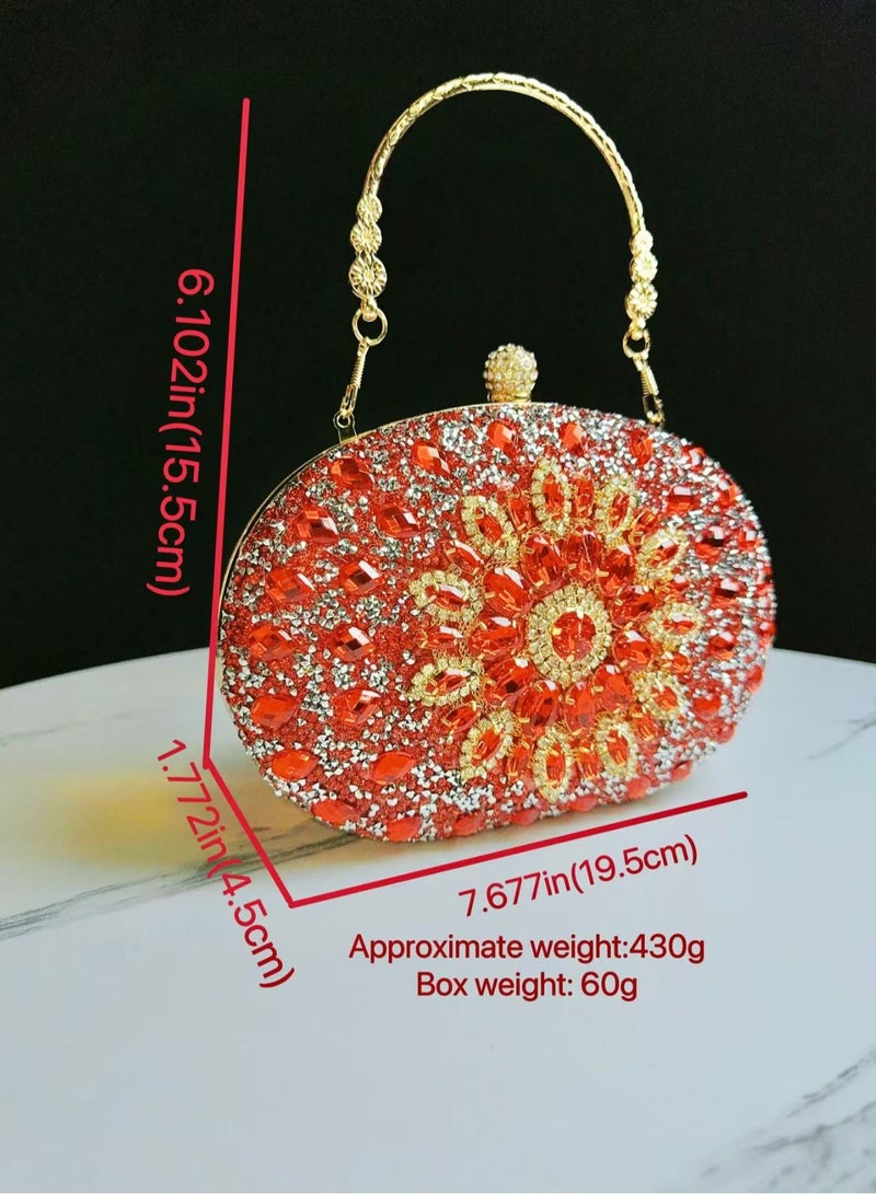 Red Sunflower Clutch Purses For Women Rhinestone Evening Purse Sparkling Handbags Crystal Clutch For Wedding Party，Valentine's Day gift  - Image 4