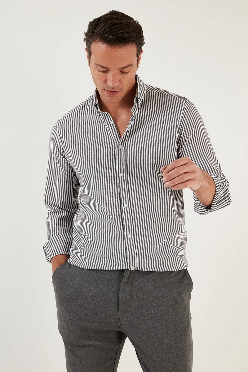 بوراتي Cotton Striped Button Collar Long Sleeve Regular Fit Shirt Men's SHIRT CF23S112237