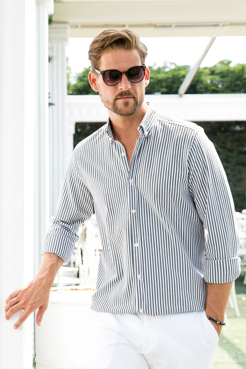 بوراتي Cotton Striped Button Collar Long Sleeve Regular Fit Shirt Men's SHIRT CF23S112237