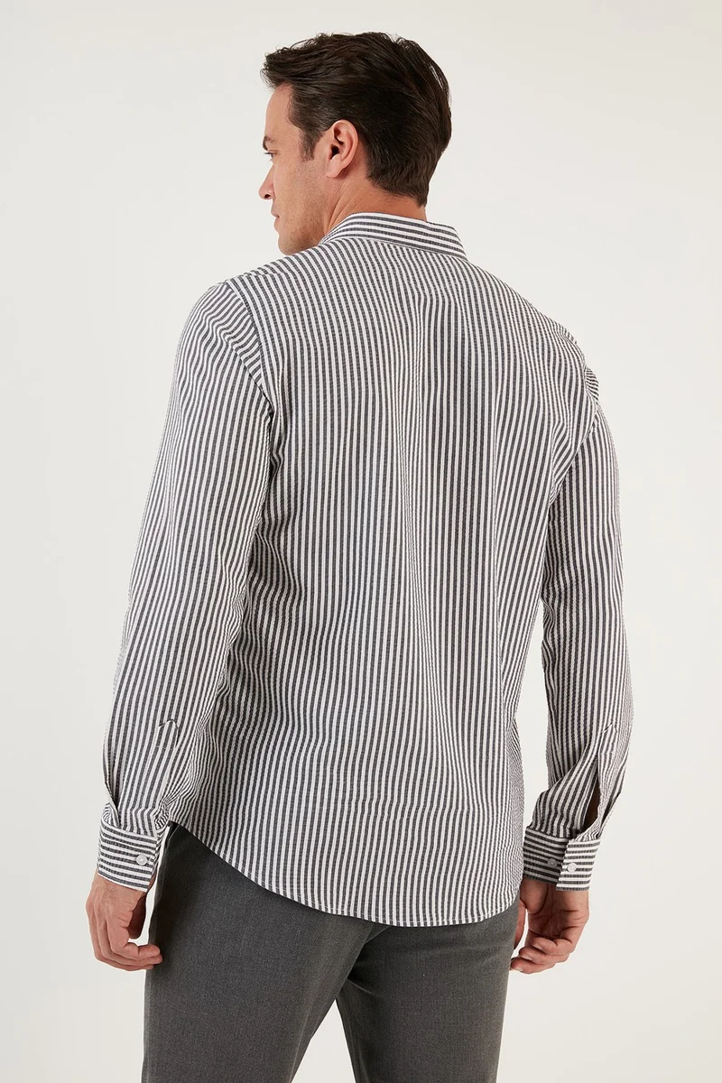 بوراتي Cotton Striped Button Collar Long Sleeve Regular Fit Shirt Men's SHIRT CF23S112237