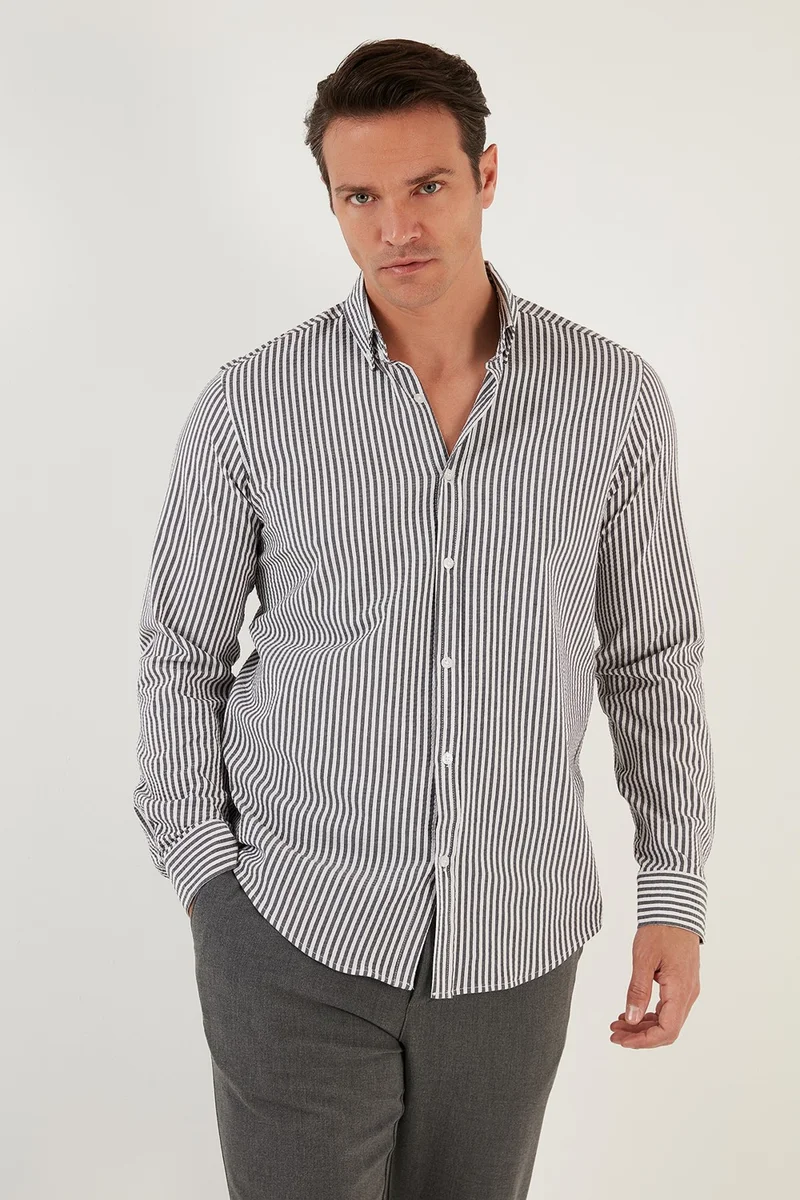 بوراتي Cotton Striped Button Collar Long Sleeve Regular Fit Shirt Men's SHIRT CF23S112237