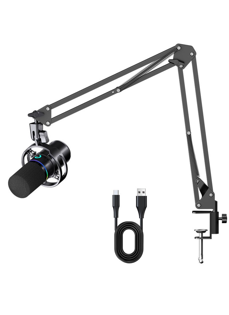 FlashHawk XLR/USB Dynamic Microphone Kit, RGB Podcast Mic with Mute, Gain Knob, Volume Control, Boom Arm for Streaming, Gaming, Voice-Over, Recording  - Image 1
