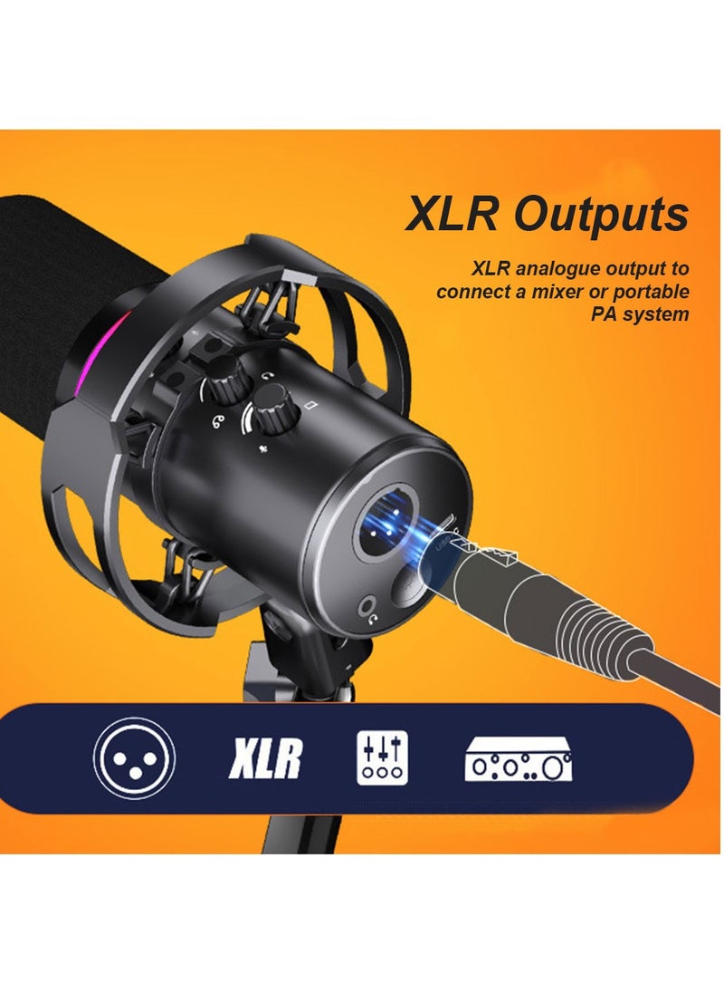 FlashHawk XLR/USB Dynamic Microphone Kit, RGB Podcast Mic with Mute, Gain Knob, Volume Control, Boom Arm for Streaming, Gaming, Voice-Over, Recording  - Image 3