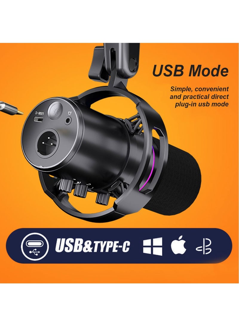 FlashHawk XLR/USB Dynamic Microphone Kit, RGB Podcast Mic with Mute, Gain Knob, Volume Control, Boom Arm for Streaming, Gaming, Voice-Over, Recording  - Image 4