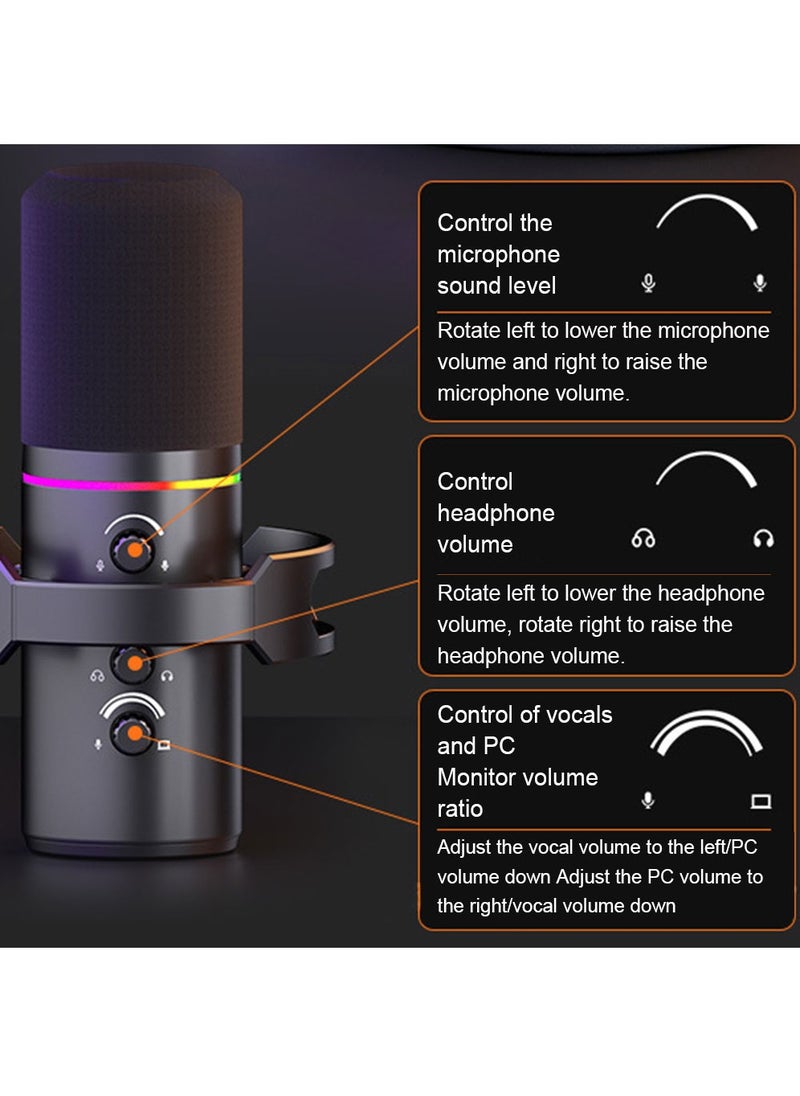 XLR/USB Dynamic Microphone Kit, RGB Podcast Mic with Mute, Gain Knob, Volume Control, Boom Arm for Streaming, Gaming, Voice-Over, Recording