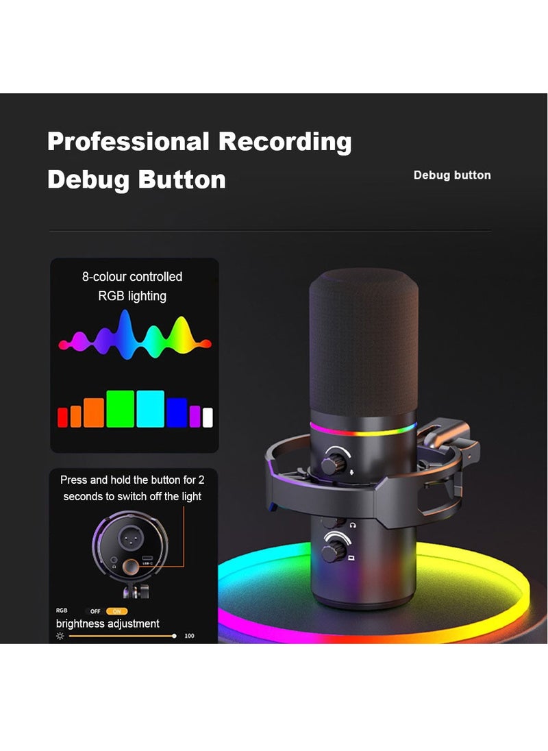 FlashHawk XLR/USB Dynamic Microphone Kit, RGB Podcast Mic with Mute, Gain Knob, Volume Control, Boom Arm for Streaming, Gaming, Voice-Over, Recording  - Image 5