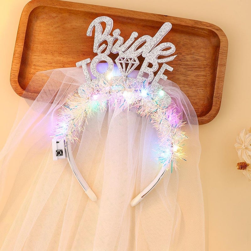 JEAIRTS JEAIRTS Light Up Bride Veil Headband LED Bride To Be Hair Hoop Glitter Wedding Veil Headpiece Bachelorette Party Hair Accessories for Women 