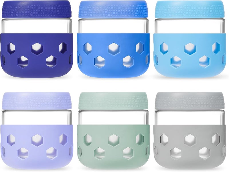 Gemice 10 oz Overnight Oats Containers with Lids and Colorful Sleeves, 6-Pack Airtight Glass Chia Pudding Mason Jars, Dishwasher Safe, Wide Mouth, Leak-Proof Meal Prep Jar for Yogurt Oatmeal - Image 1