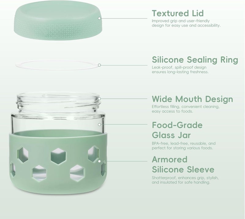Gemice 10 oz Overnight Oats Containers with Lids and Colorful Sleeves, 6-Pack Airtight Glass Chia Pudding Mason Jars, Dishwasher Safe, Wide Mouth, Leak-Proof Meal Prep Jar for Yogurt Oatmeal - Image 4