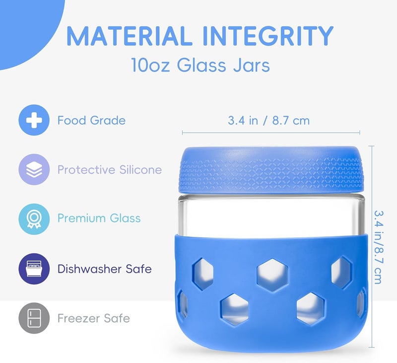Gemice 10 oz Overnight Oats Containers with Lids and Colorful Sleeves, 6-Pack Airtight Glass Chia Pudding Mason Jars, Dishwasher Safe, Wide Mouth, Leak-Proof Meal Prep Jar for Yogurt Oatmeal - Image 3