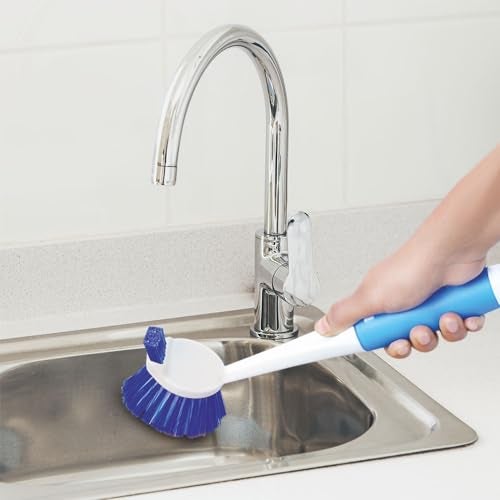 Kleeno Cello Kleeno Dual Action Sink & Dish Brush, Blue & White | Flexible Bristles, Hanging Provision | Rubberised Handle & Tough Bristles for Stubborn Stains |Plastic Kitchen Sink Basin Wash Cleaning Brush - Image 2