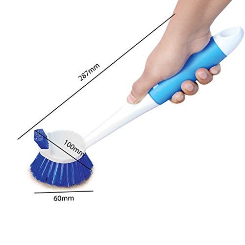 Kleeno Cello Kleeno Dual Action Sink & Dish Brush, Blue & White | Flexible Bristles, Hanging Provision | Rubberised Handle & Tough Bristles for Stubborn Stains |Plastic Kitchen Sink Basin Wash Cleaning Brush - Image 3