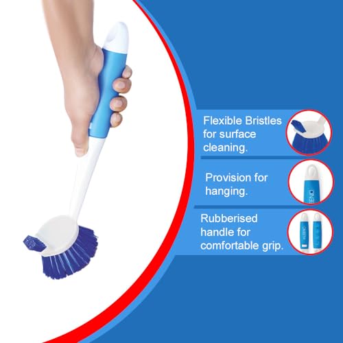 Kleeno Cello Kleeno Dual Action Sink & Dish Brush, Blue & White | Flexible Bristles, Hanging Provision | Rubberised Handle & Tough Bristles for Stubborn Stains |Plastic Kitchen Sink Basin Wash Cleaning Brush - Image 4