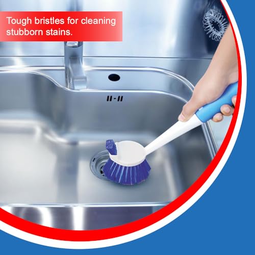 Kleeno Cello Kleeno Dual Action Sink & Dish Brush, Blue & White | Flexible Bristles, Hanging Provision | Rubberised Handle & Tough Bristles for Stubborn Stains |Plastic Kitchen Sink Basin Wash Cleaning Brush - Image 5