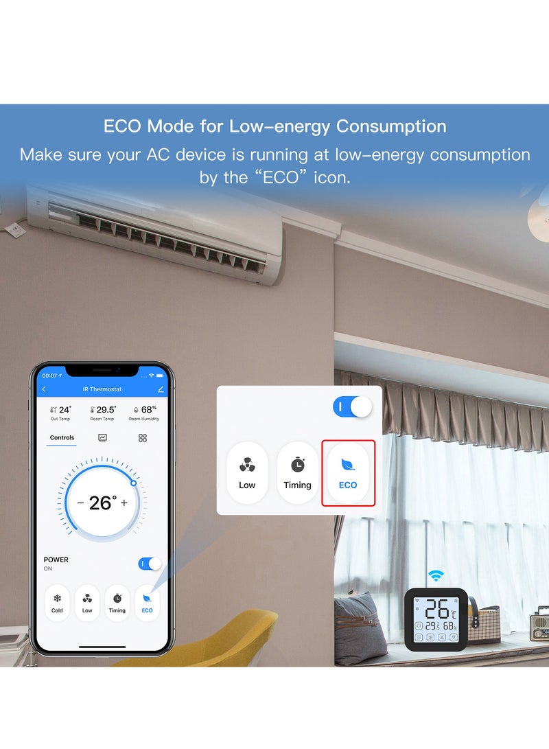Smart Wifi IR Air Conditioner Controller Thermostat, Temperature Humidity Sensor,with LCD Display, App Control,  for Mini Split Portable AC