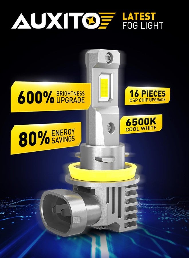 أوكسيتو مصابيح ضباب LED من AUXITO H11 H8 H16، سطوع 600%، لون أبيض بارد 6500 كلفن، مصابيح ضباب أمامية صغيرة الحجم 1:1، بدون قطبية، سهلة التركيب والتشغيل (عبوة من قطعتين) - Image 2