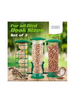 SYOSI SYOSI 3Pack Metal Bird Feeder, Squirrel-Proof Hanging Bird Feeder Station for Garden, Backyard, Lawn Set of Tube, Dense Mesh, Coarse Mesh Wild Bird Feeders for Nuts, Seeds, Fat Balls  - Image 2