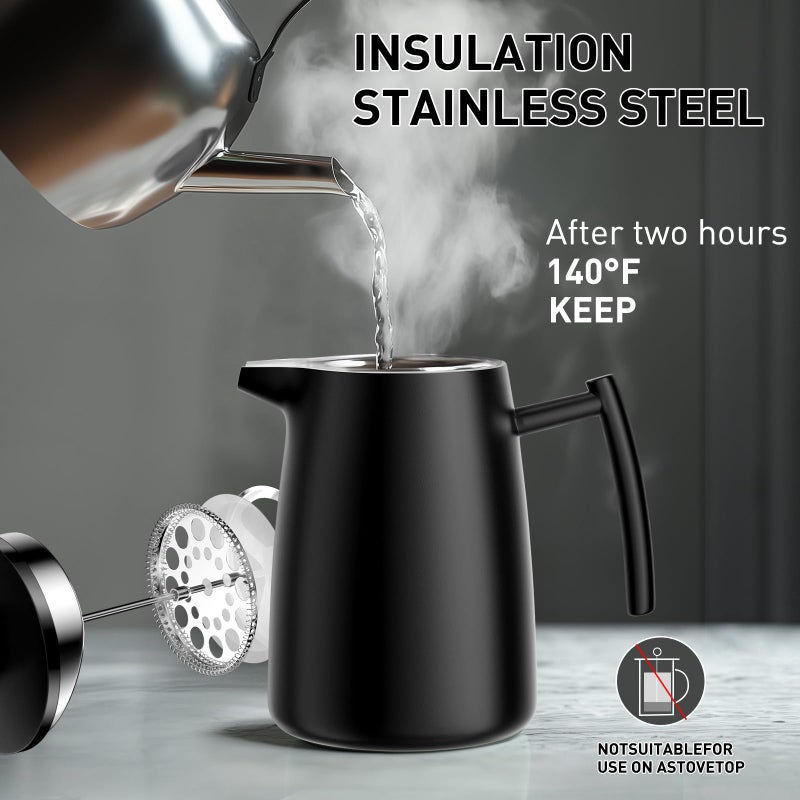Secura 50oz French Press Coffee Maker â€“ 304 Stainless Steel, Insulated Coffee Press with Extra Filter, Black - Image 5