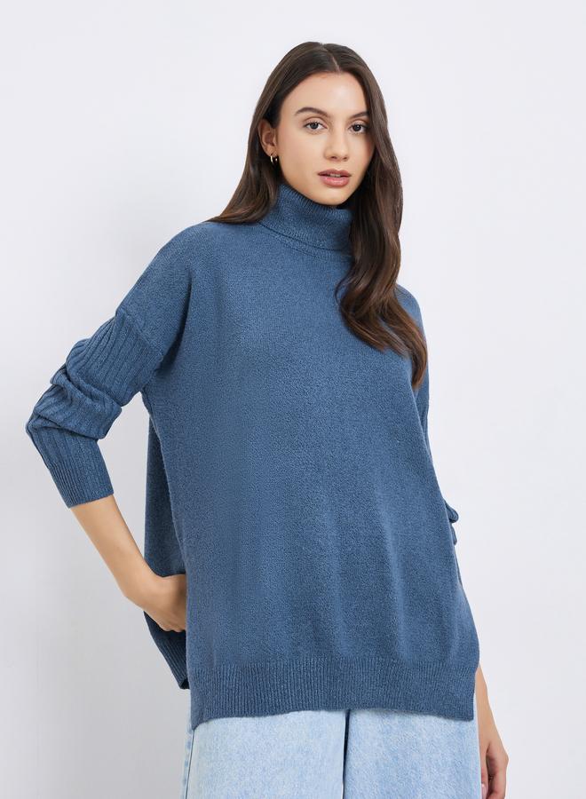 Take Two Solid Turtle Neck Long Sleeve Oversized Sweater - Image 1