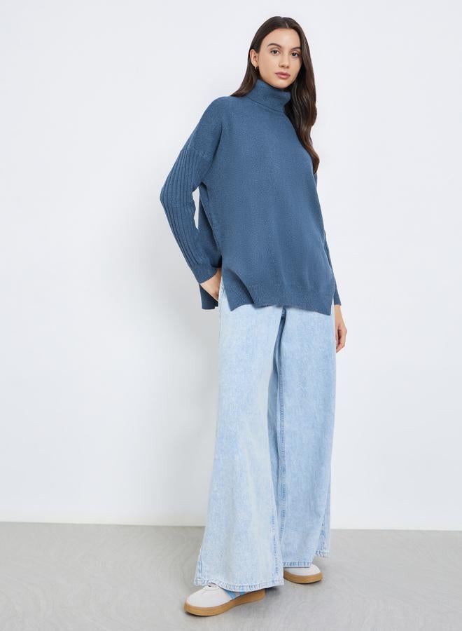 Take Two Solid Turtle Neck Long Sleeve Oversized Sweater - Image 2