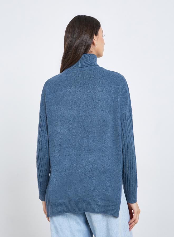 Take Two Solid Turtle Neck Long Sleeve Oversized Sweater - Image 4