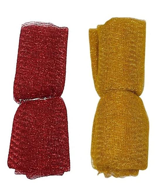 3A Featuretail 2 Colors Mesh Net for Bouquet Decor, Gift Wrapping & Trousseau Gift Packing (Golden & Red 5Mtr Each) - Image 1