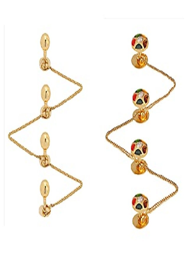 TRIPIN Brass Kurta Buttons with Golden Ball and Chain for Men and Women TNSPKURTA1989 (Golden Ball) (Golden Ball + Multi Color) - Image 1