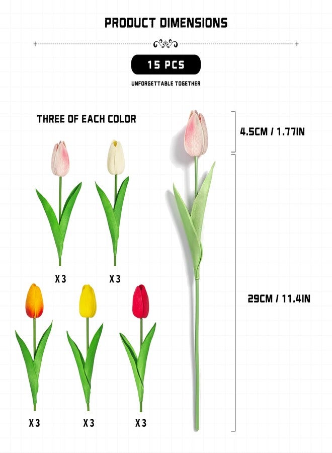 LUOKER Tulips Artificial Flowers, 15Pcs Fake Flowers, Real Touch PU Faux Tulip Bouquet with Stems,for Home Decor, Wedding, Party, Vase Arrangement, DIY Floral Crafts - Image 2