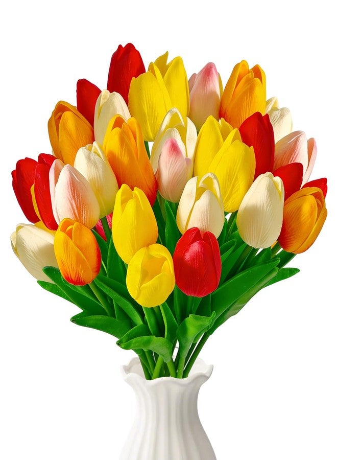 LUOKER Tulips Artificial Flowers, 15Pcs Fake Flowers, Real Touch PU Faux Tulip Bouquet with Stems,for Home Decor, Wedding, Party, Vase Arrangement, DIY Floral Crafts - Image 1