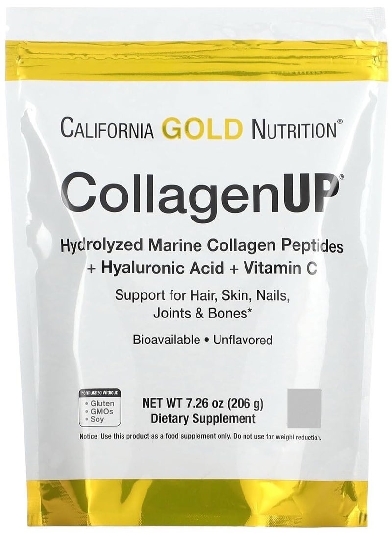 California Gold Nutrition Collagen UP Hydrolyzed Marine Collagen Peptides with Hyaluronic Acid and Vitamin C Unflavored 7.26 oz (206 g)  - Image 1