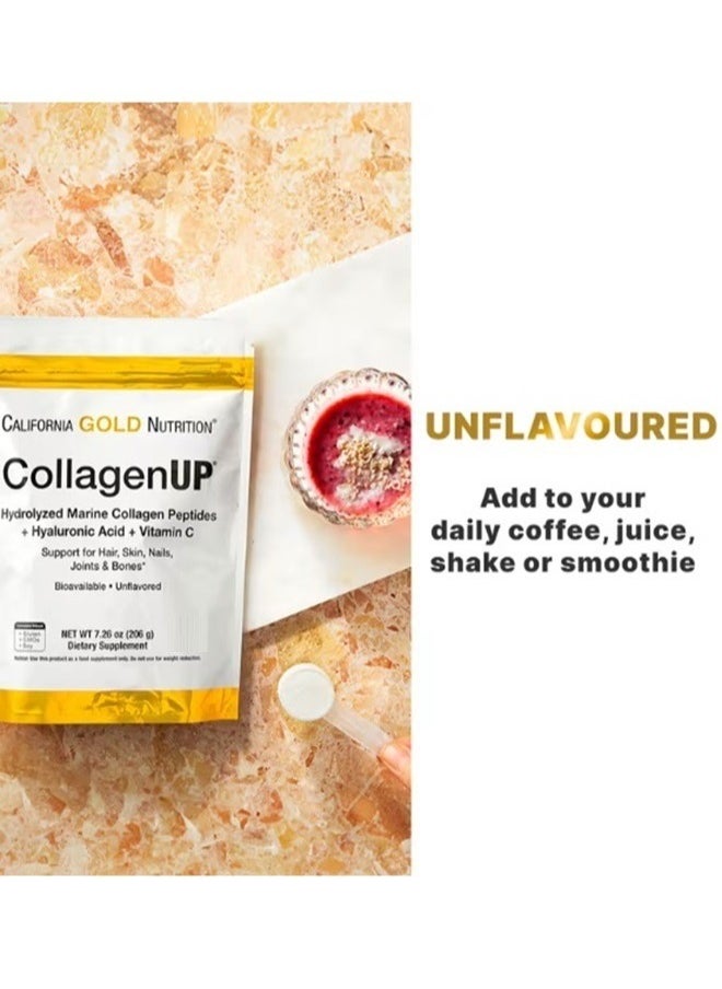 California Gold Nutrition Collagen UP Hydrolyzed Marine Collagen Peptides with Hyaluronic Acid and Vitamin C Unflavored 7.26 oz (206 g)  - Image 3